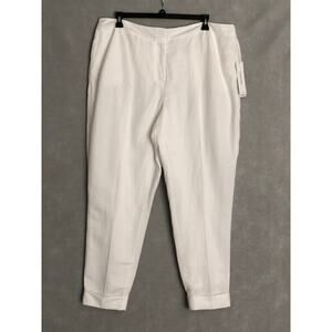 Calvin Klein Cuffed Ankle Pants Women's 16W Linen Blend  White NEW